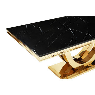 Close-up of the brushed gold pedestal base