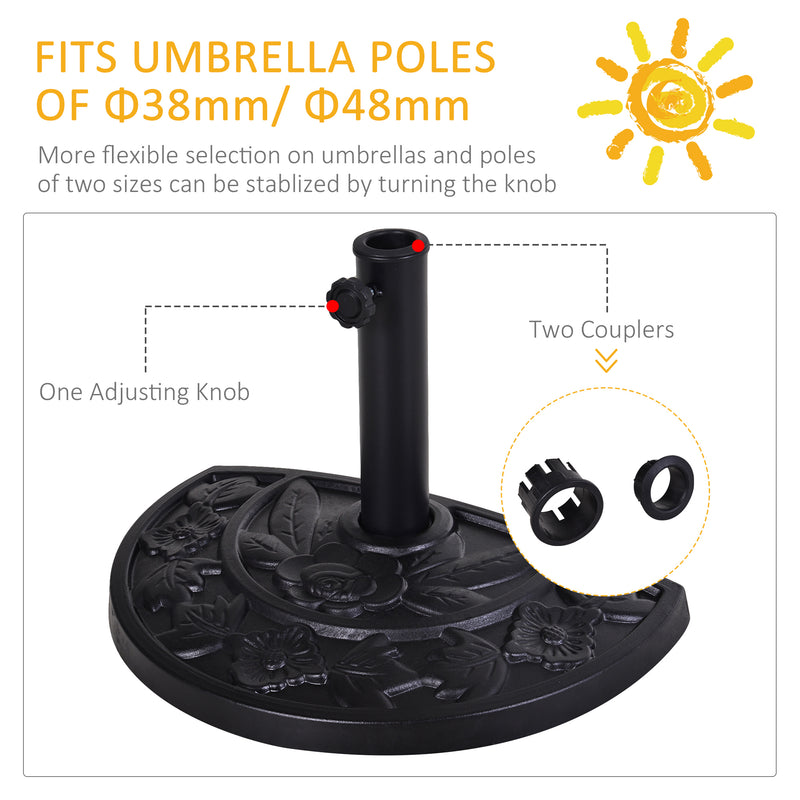 Black 9kg Half Round Parasol Base Resin Umbrella Stand Floral Design for Garden Outdoor by Outsunny