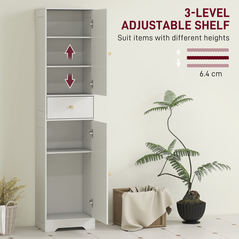Tall Bathroom Storage Cabinet with Arched Double Doors and Shelves for Home, White