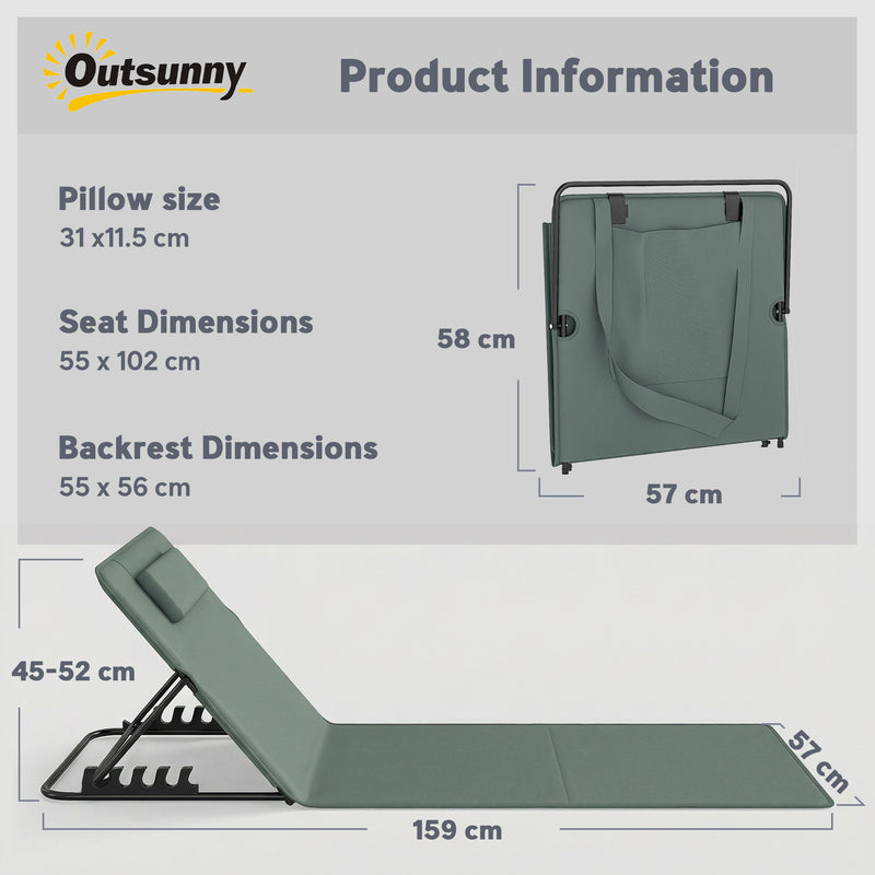 Folding Beach Loungers Set of 2 with Adjustable Backrest and Side Pocket Grey