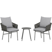 Grey 3 Piece Rattan Bistro Set with Cushions for Garden Balcony and Patio