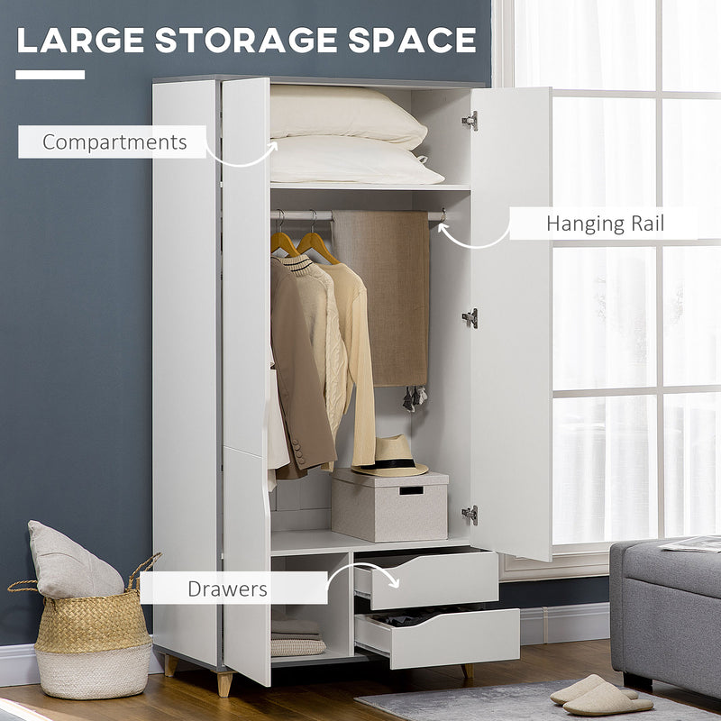 3 Piece Bedroom Furniture Set with Wardrobe and Chest of Drawers for Storage Grey and White AOSOM