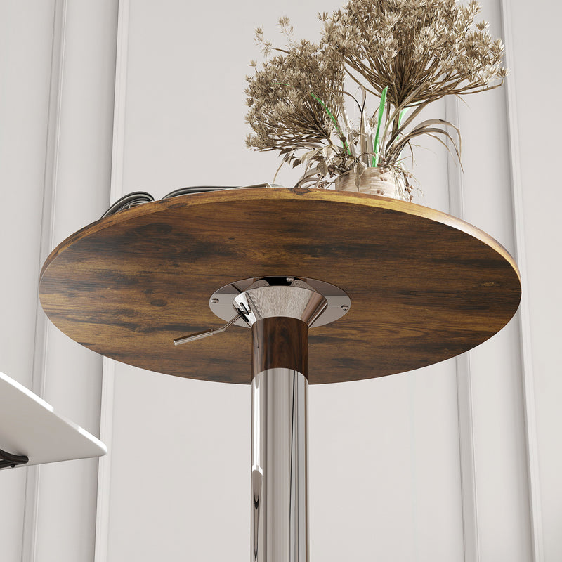Swivel Round Bar Table with Adjustable Height for Kitchen or Cafe Use Rustic Brown AOSOM