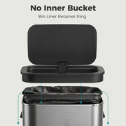Open bin lid showing no inner bucket, with a liner secured by the bag retainer ring
