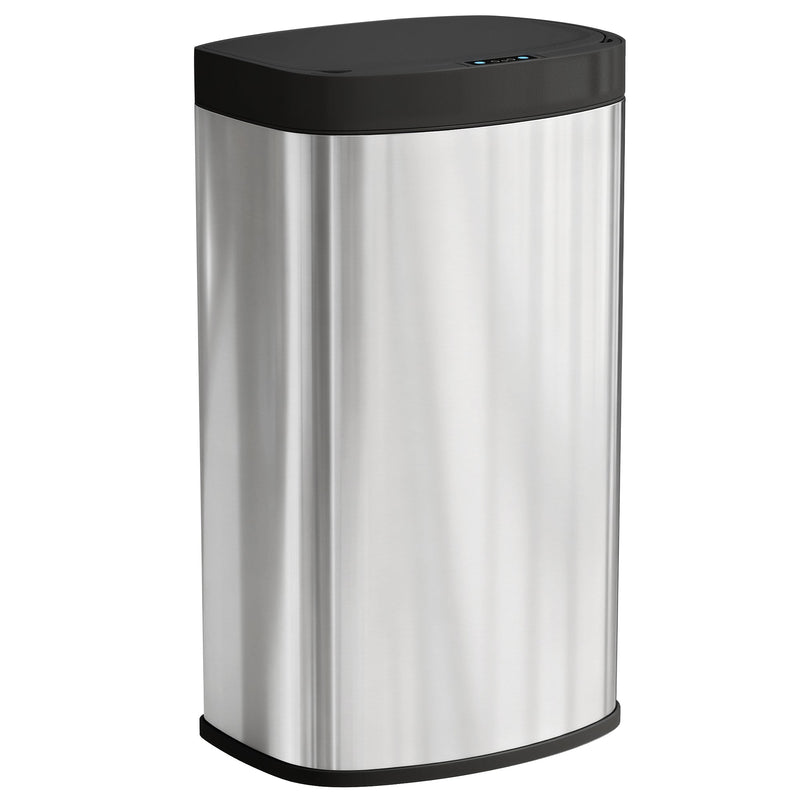 HOMCOM 55L touchless sensor bin in silver tone, studio product shot