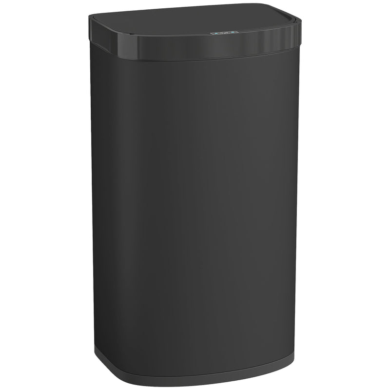 HOMCOM 55L touchless sensor bin in black, studio shot showing the soft-close lid and sensor panel