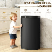 Child touching the HOMCOM bin's anti-fingerprint, anti-scratch and anti-oil stainless steel housing