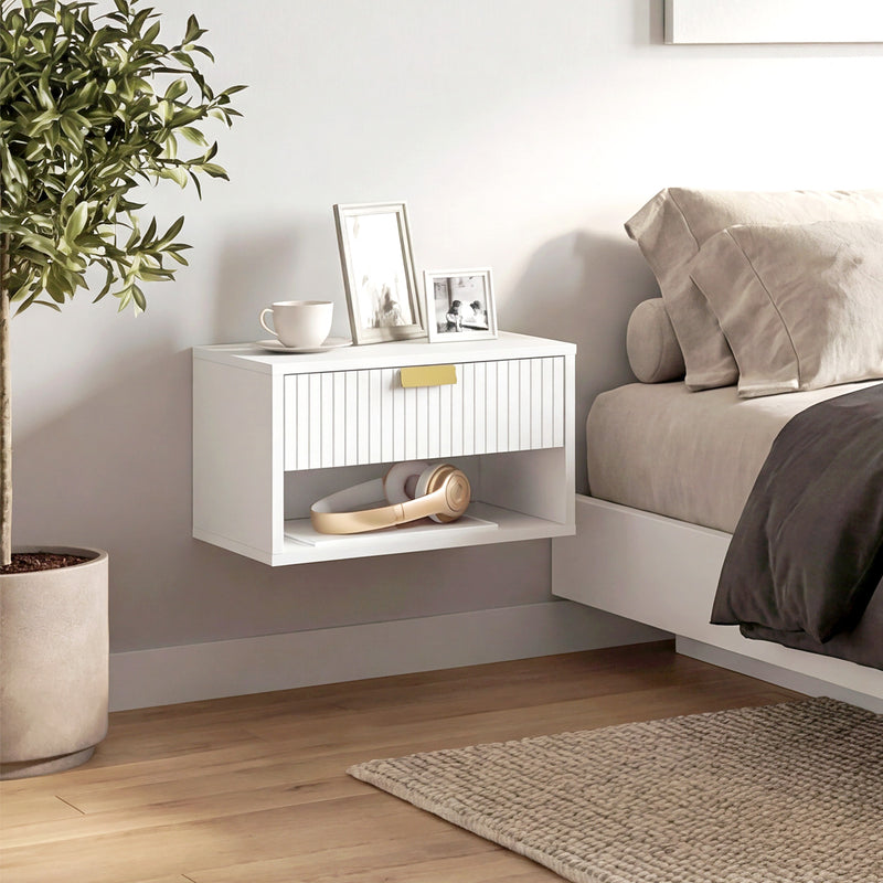 Floating Bedside Tables Set of 2 with Drawer and Shelf for Tidy Bedroom Storage White AOSOM