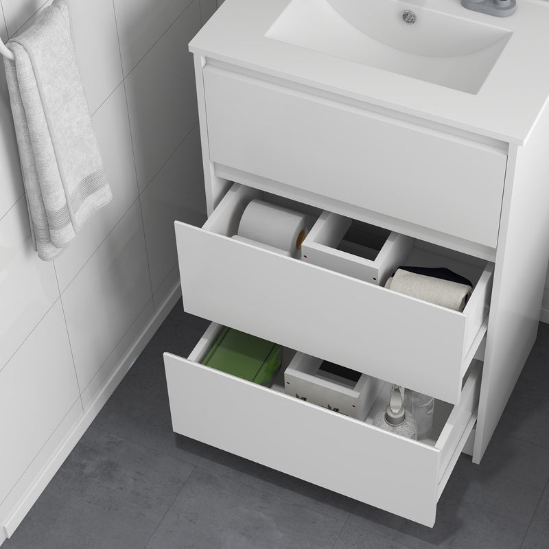 Bathroom Vanity Unit with Basin and 2 Drawers Floor Standing Sink Cabinet 600mm White
