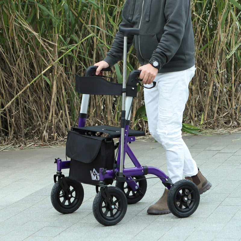 Folding Rollator Walker with Seat Backrest and Storage Bag for Seniors Purple by HOMCOM AOSOM