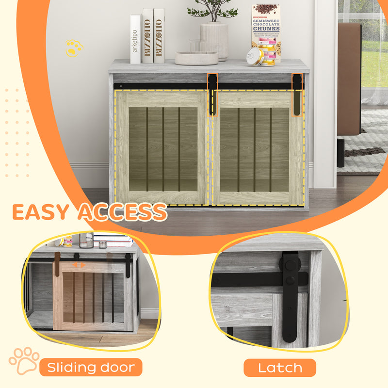 Large Dog Crate Furniture with Removable Cushion Doubles as Side Table Grey