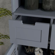 Three Part Bathroom Storage Unit With Shelf Drawers And Cupboard For Organising, Grey