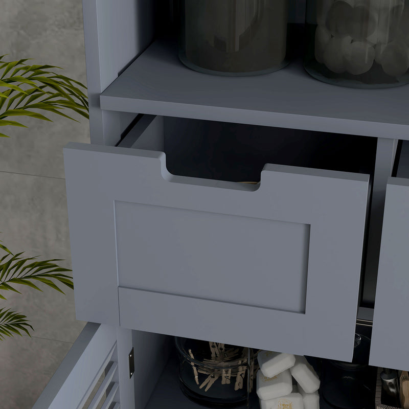 Three Part Bathroom Storage Unit With Shelf Drawers And Cupboard For Organising, Grey