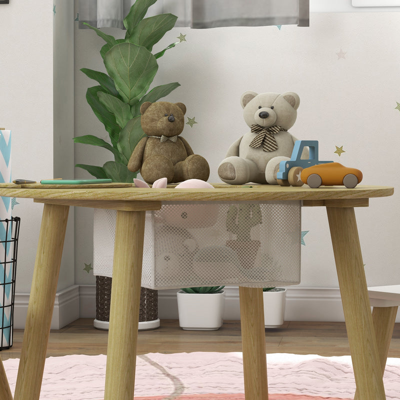 3 Piece Kids Activity Table Set with Mesh Storage and Bear Backrest by AIYAPLAY