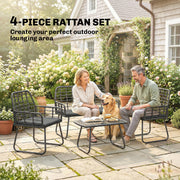 Rattan Garden Furniture Set for Small Patios or Balconies with Cushions and Coffee Table Black Outsunny