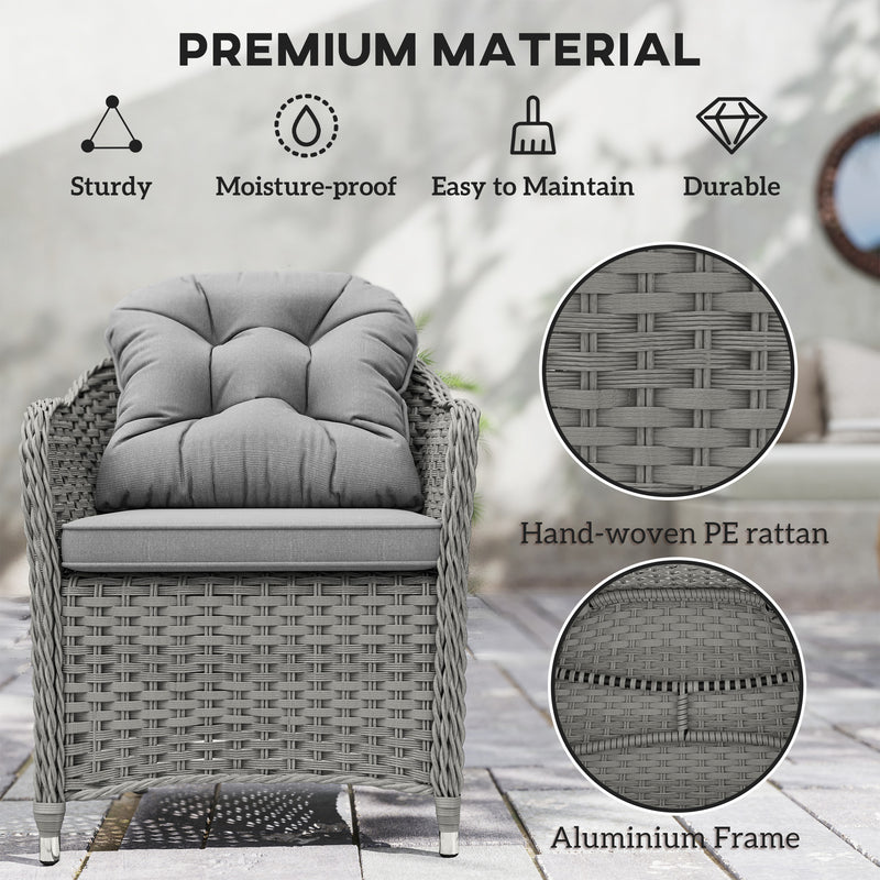Light Grey 6 Seater Rattan Dining Set With Cushions and Glass Table by Outsunny