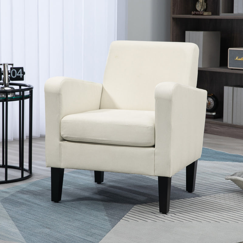 Set of 2 Upholstered Armchairs with Solid Wood Legs Ideal for Living Room or Bedroom Cream White