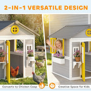 Wooden Outdoor Playhouse for Children with Planter Boxes and Weatherproof Shelter Grey Yellow White Outsunny