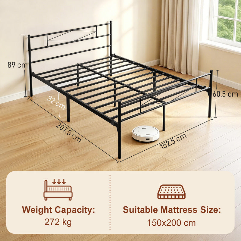 King Size Metal Bed Frame with Under Bed Storage and Stable Support Black