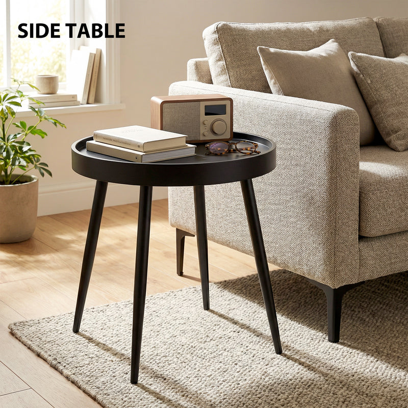 Outdoor Side Table with Weatherproof Top and Stable Frame for Patio or Garden Black Outsunny