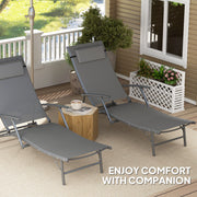 Set of 2 Grey Folding Sun Loungers with Adjustable Backrest and Pillows for Garden and Beach by Outsunny