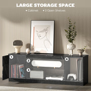 TV Stand Cabinet for up to 55 Inch TVs with Storage and Glass Shelf for Living Room, Black