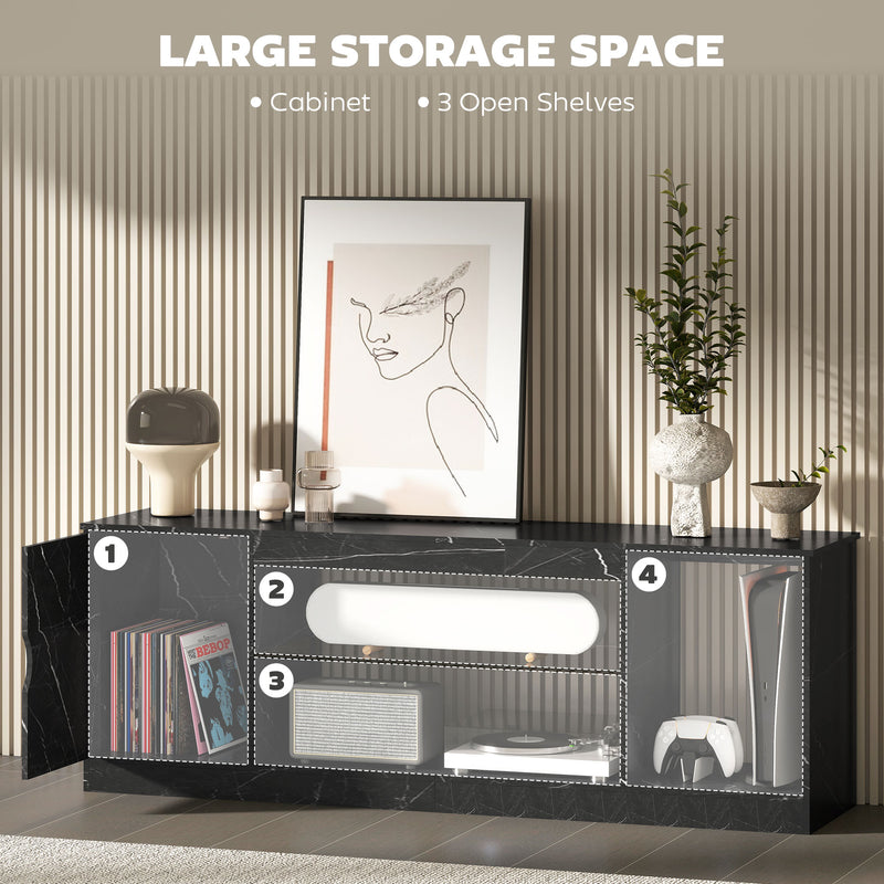 TV Stand Cabinet for up to 55 Inch TVs with Storage and Glass Shelf for Living Room, Black