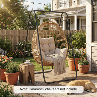 Hammock Chair Stand for Indoor or Outdoor Relaxation with Weather Resistant Steel Frame Black AOSOM