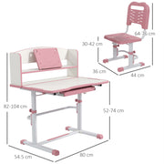 Height Adjustable Kids Study Desk and Chair Set with Storage Shelf and Drawer, Pink