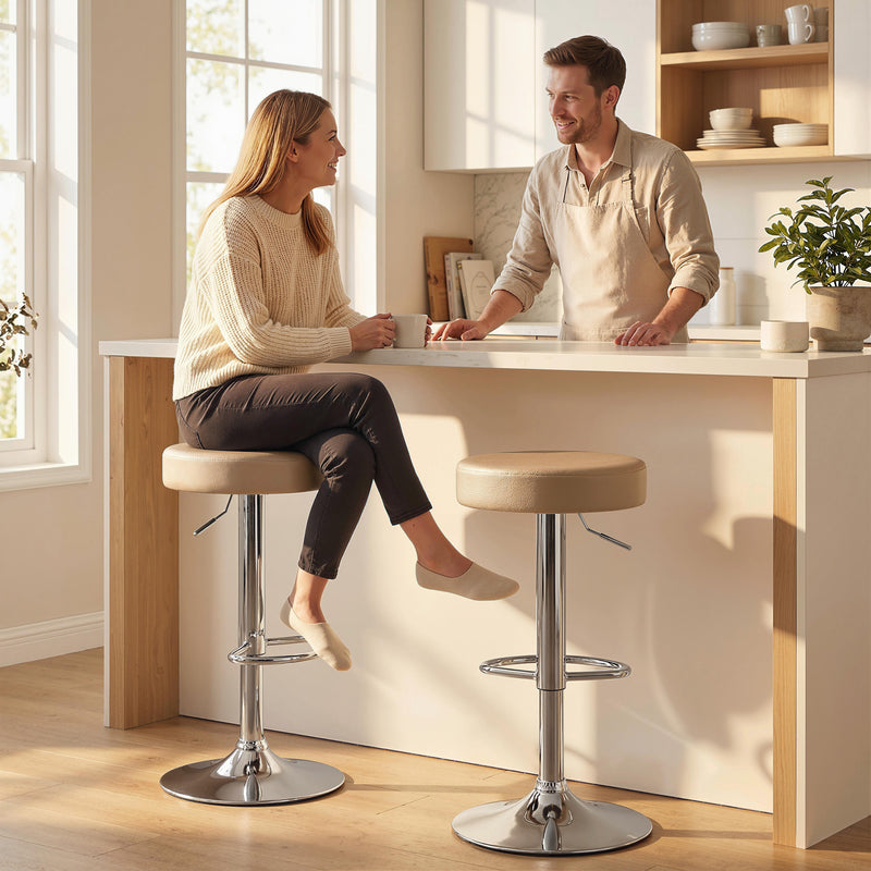 Adjustable Backless Bar Stools Set of 2 for Space Saving Kitchen Island Seating Brown Homcom