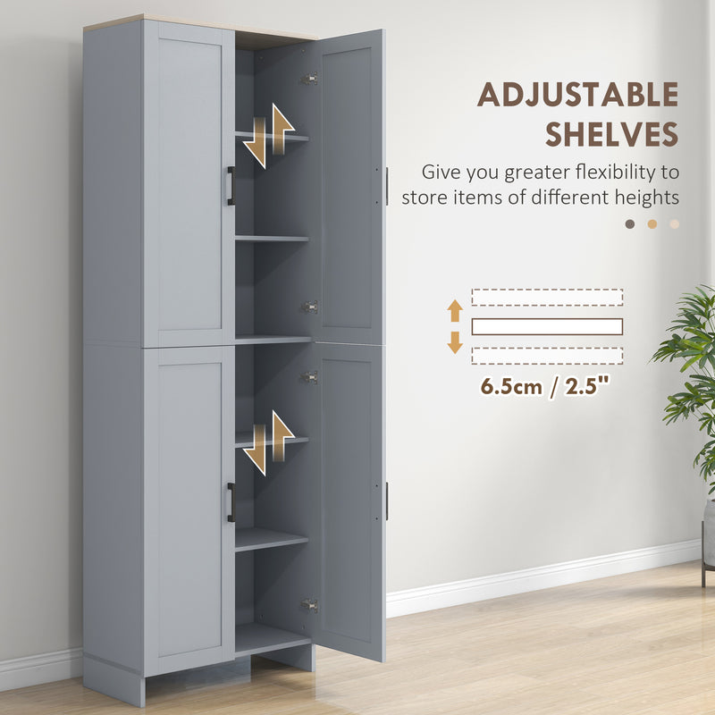 Grey Freestanding Kitchen Storage Cupboard, 4 Doors with Adjustable Shelves by HOMCOM