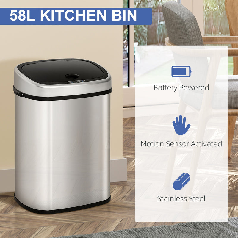 58L Stainless Steel Touch-Free Automatic Sensor Bin | Hygienic Motion-Activated Kitchen Waste Disposal for Modern Homes