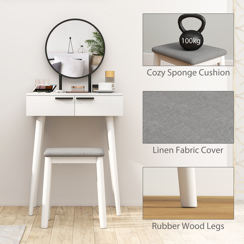 Dressing Table Set With Mirror Stool And Storage Drawers For Bedroom Vanity Use, White