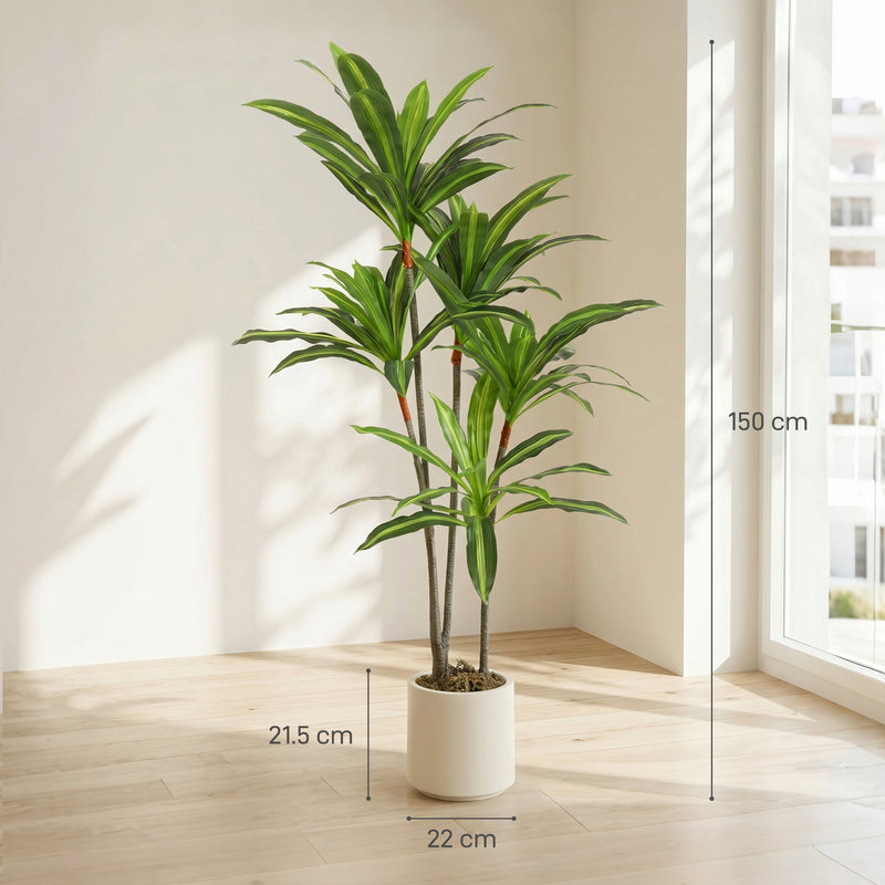 Artificial Dracaena Tree for Easy Indoor Greenery with White Planter 150cm Green