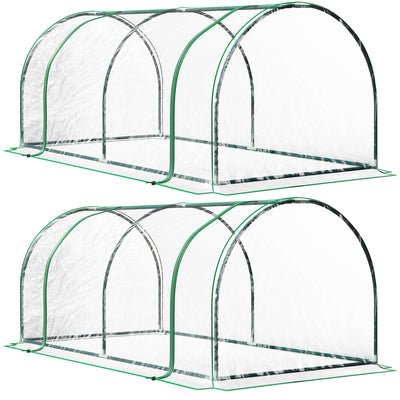 Set of 2 Clear Tunnel Greenhouses with Roll-up Door Steel Frame and Plastic Cover by Outsunny