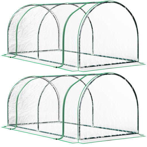 Set of 2 Clear Tunnel Greenhouses with Roll-up Door Steel Frame and Plastic Cover by Outsunny