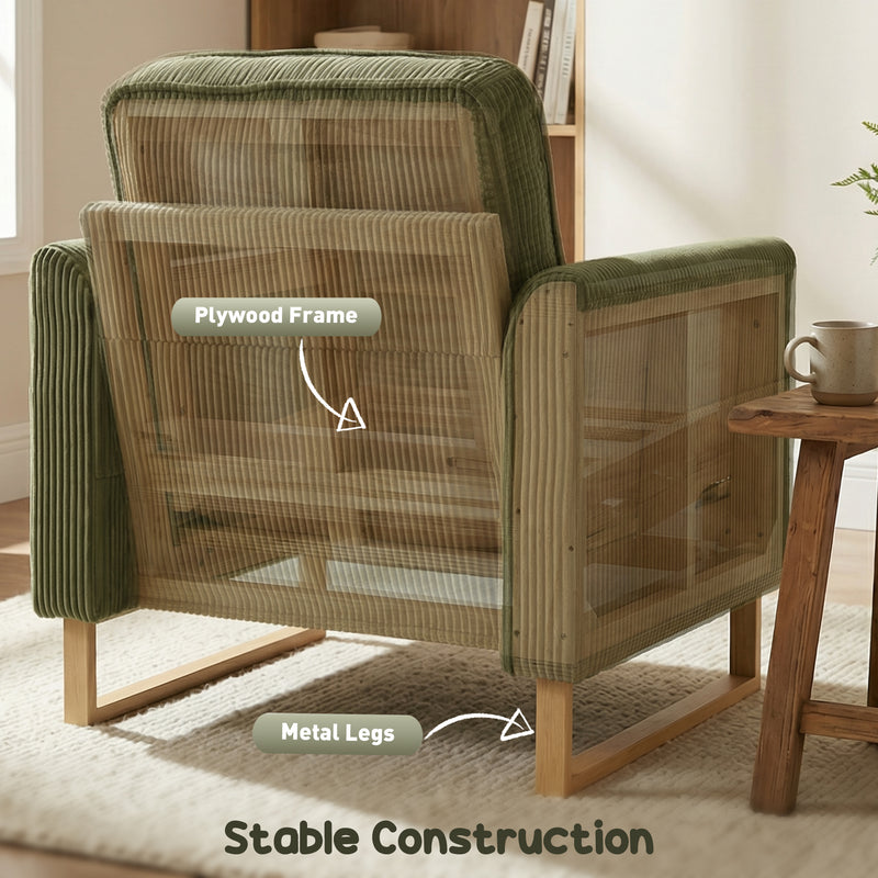 Compact Supportive Armchair for Small Spaces with Easy Clean Corduroy Dark Green