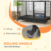 Heavy Duty Dog Crate with Wheels Bowl Holder and Removable Tray for Large Dogs Black