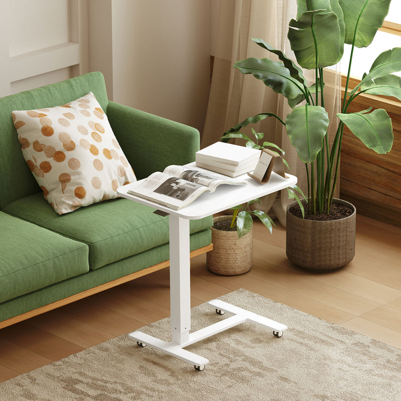 Height Adjustable Mobile Standing Desk With Wheels For Home Office Or Bed Use, White