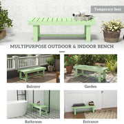 Wooden Backless Garden Bench for Outdoor Seating with Slatted Seat Design Light Green AOSOM