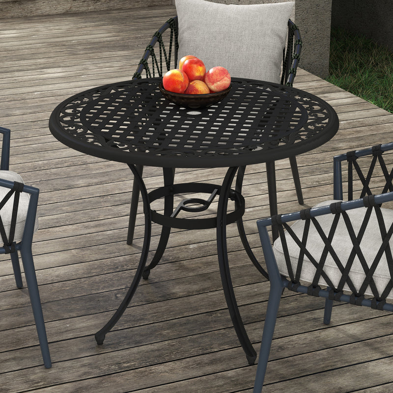 Round Aluminium Garden Table with Parasol Hole Seats 4 Ideal for Patios and Outdoor Dining