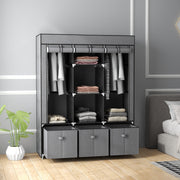Portable Fabric Wardrobe with Shelves and Hanging Rails for Bedroom Storage Dark Grey