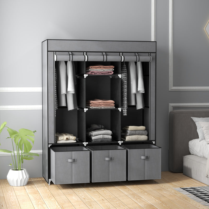 Portable Fabric Wardrobe with Shelves and Hanging Rails for Bedroom Storage Dark Grey
