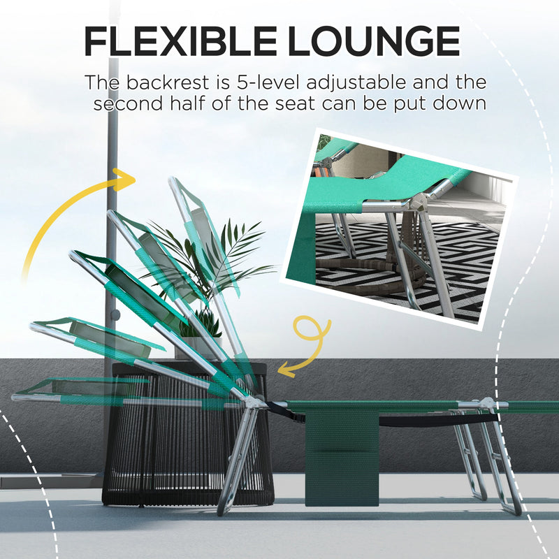 Green Foldable Sun Lounger Set of 2 with Reading Hole and Adjustable Backrest for Garden