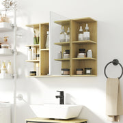 Wall Mounted Bathroom Mirror Cabinet With Open Shelves For Extra Storage, Natural Wood
