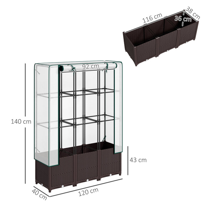 Raised Garden Bed with Trellis Plastic Planter Box with Drainage for Climbing Plants by Outsunny