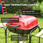 Red Portable Charcoal BBQ Grill with Large Cooking Area Shelves and Wheels by Outsunny