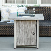 Grey Square Gas Fire Pit Table 71cm with Glass Screen and Cover for Outdoor Heating 50000 BTU