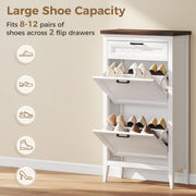 Slim Shoe Storage Cabinet for Narrow Hallways with Flip Drawers and Top Organiser White Homcom