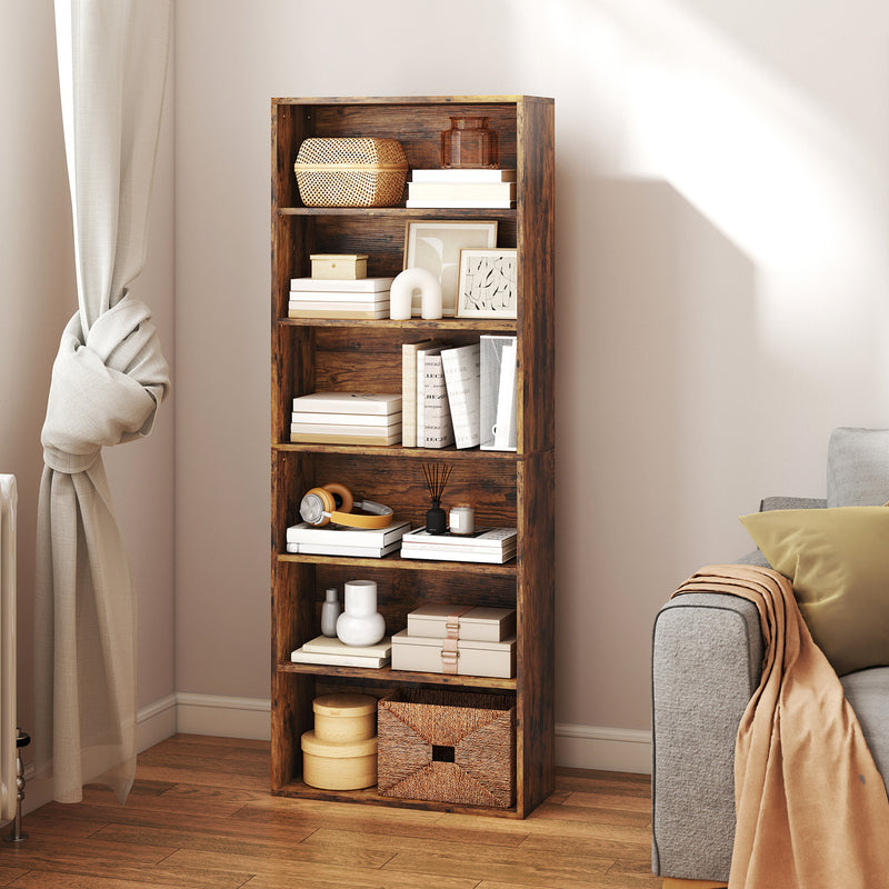 6 Tier Wooden Bookcase With Open Shelves For Living Room Or Office Rustic Brown AOSOM